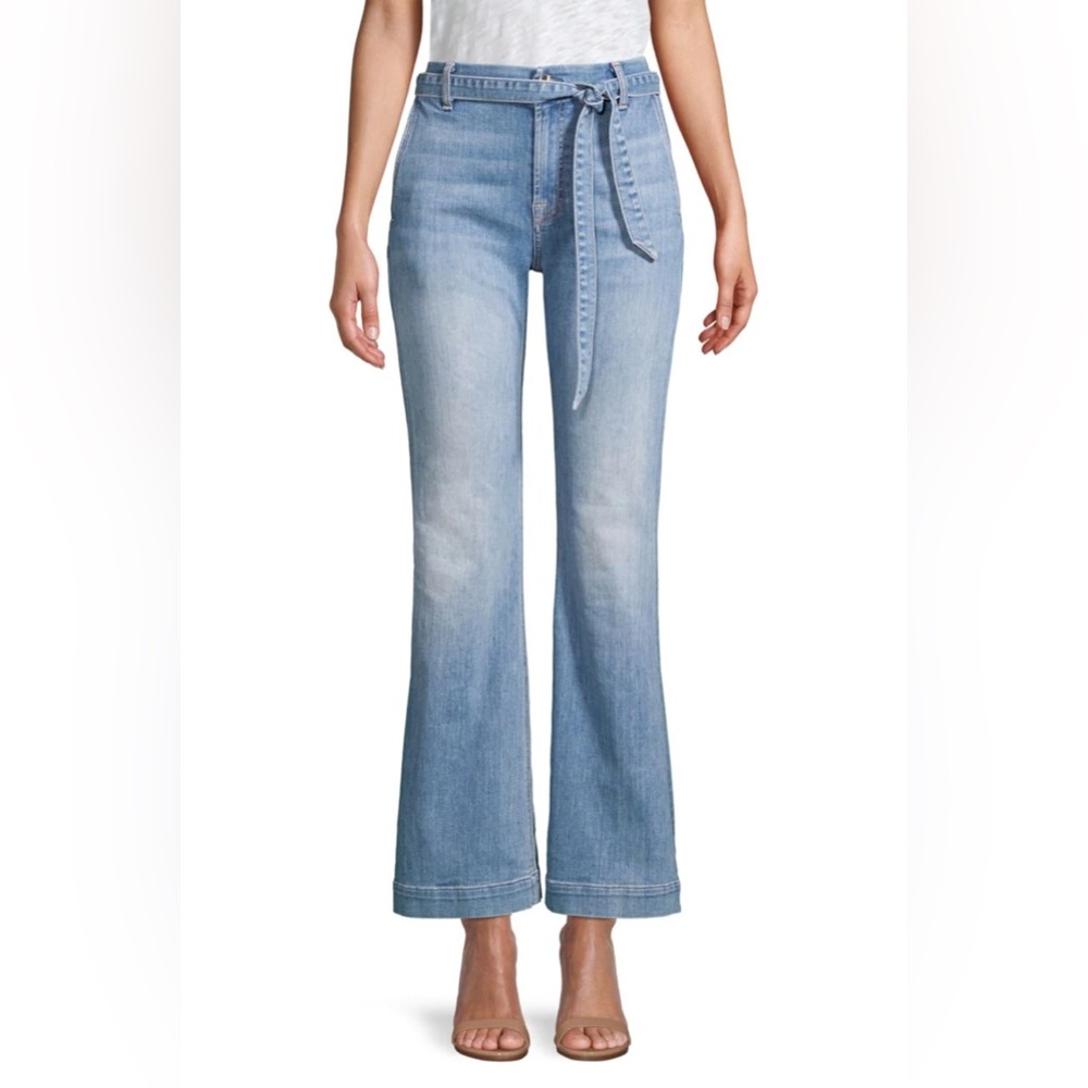 Jen7 Light Wash Flare Jeans – Sculpting & Slimming, Self-Tie Belt – NEW